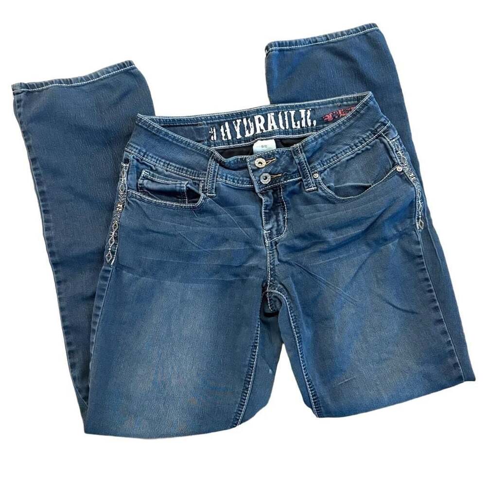 Hydraulic Jeans Juniors 9/10 Y2K Dark Wash Bootcut Embroidered Bling Pockets